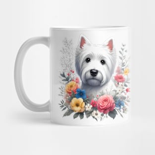 A west highland white terrier decorated with beautiful colorful flowers. Mug